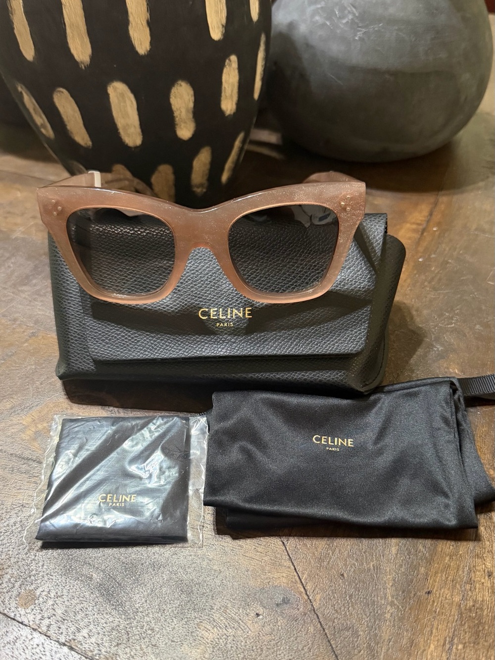 NWT Celine CL40041I 74F Glitter Pink Oversized Cat Eye Sunglasses
